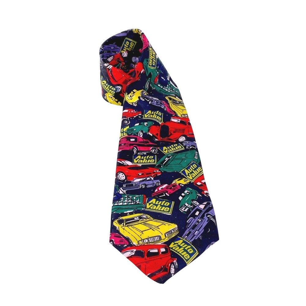 Vtg Concerto Auto Value‎ Classic Cars Tie Men's Retro Colorful Print - Picture 4 of 15